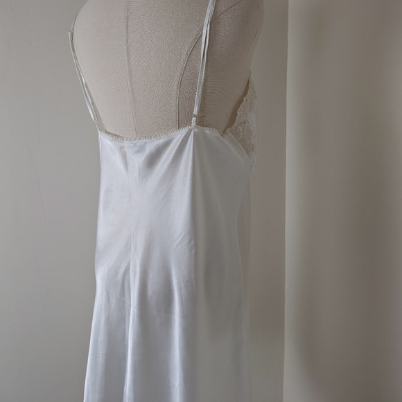 90s Satin Slip Mini Dress Vintage Silky Short Square Neckline Lace Panels Sheer - Picture 5 of 5
